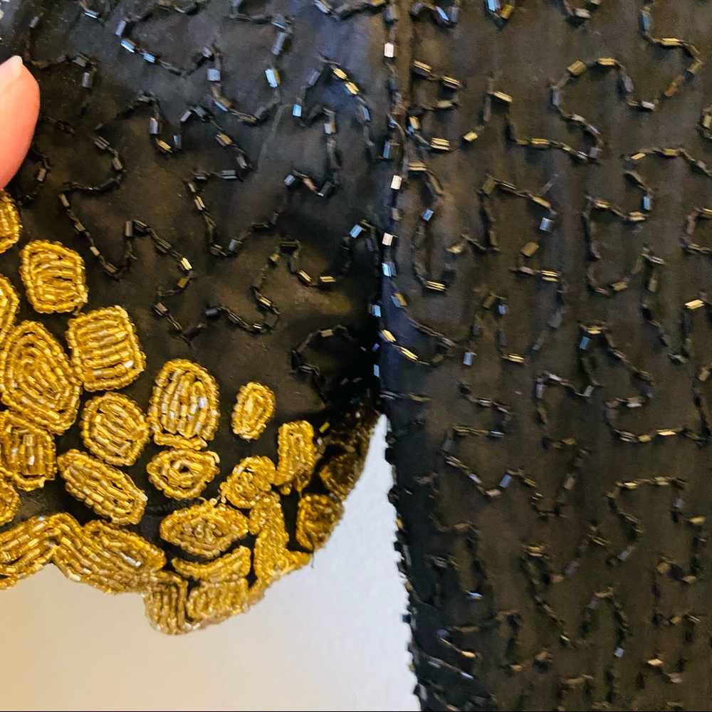 Laurence Kazar Black & Gold Beaded Silk Top - Picture 9 of 12